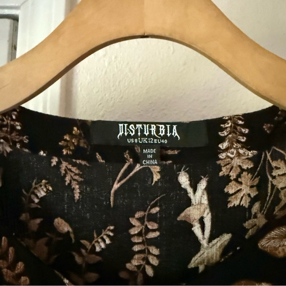 DISTURBIA black viscose gauze floral sleeveless button up midi dress - Picture 7 of 7